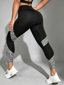 SHEIN Unity Women's Plus Size Leopard Print Colorblock Casual Daily Sports Tight Leggings - Multicolor - View 2