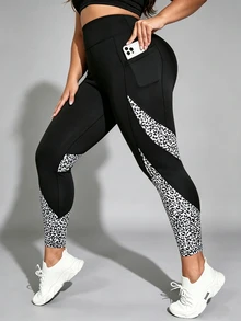 SHEIN Unity Women's Plus Size Leopard Print Colorblock Casual Daily Sports Tight Leggings - Multicolor - View 7