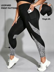 SHEIN Unity Women's Plus Size Leopard Print Colorblock Casual Daily Sports Tight Leggings - Multicolor - View 1