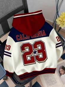 SHEIN Elladie kids Tween Girls Jacket Fall Outfits, Collegiate Style Digital Lettering, Pull Print, American Campus Vibe, Citywalk, Streetwear Atmosphere - Multicolor - View 5