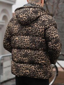 Manfinity CasualCool Men Leopard Print Zip Up Hooded Puffer Coat - Champagne - View 2
