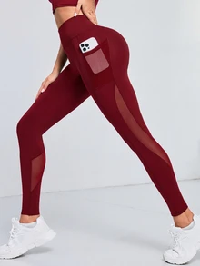 Easithlete Easithlete Sporty Pocket Color Block Leggings - Burgundy - View 8