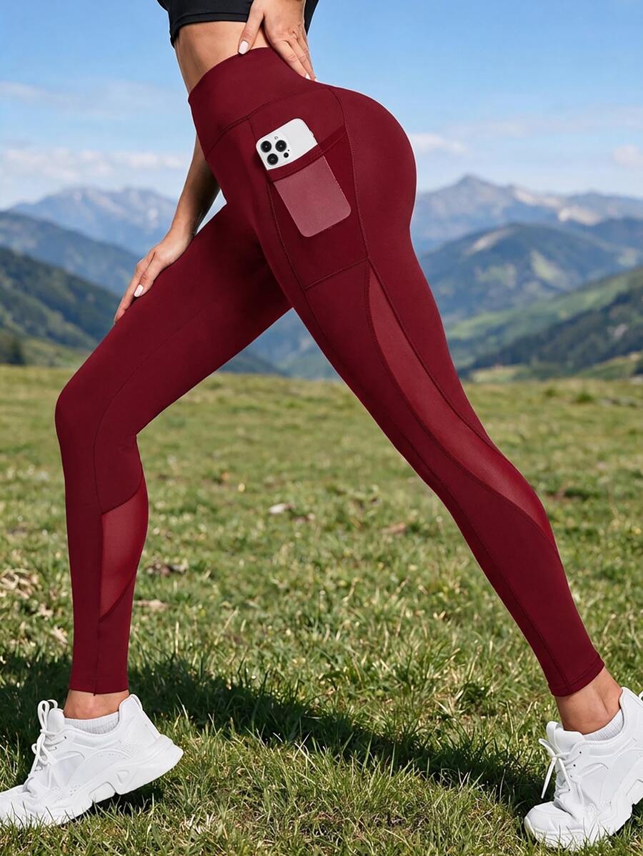 Easithlete Easithlete Sporty Pocket Color Block Leggings - Burgundy - View 1