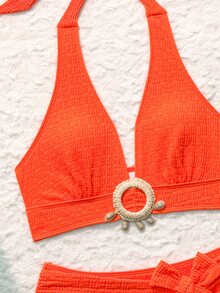 Swim Vcay Women Bikini Sets Backless Simpul Plain - Burnt Orange - View 3