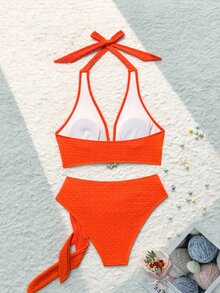 Swim Vcay Women Bikini Sets Backless Simpul Plain - Burnt Orange - View 4