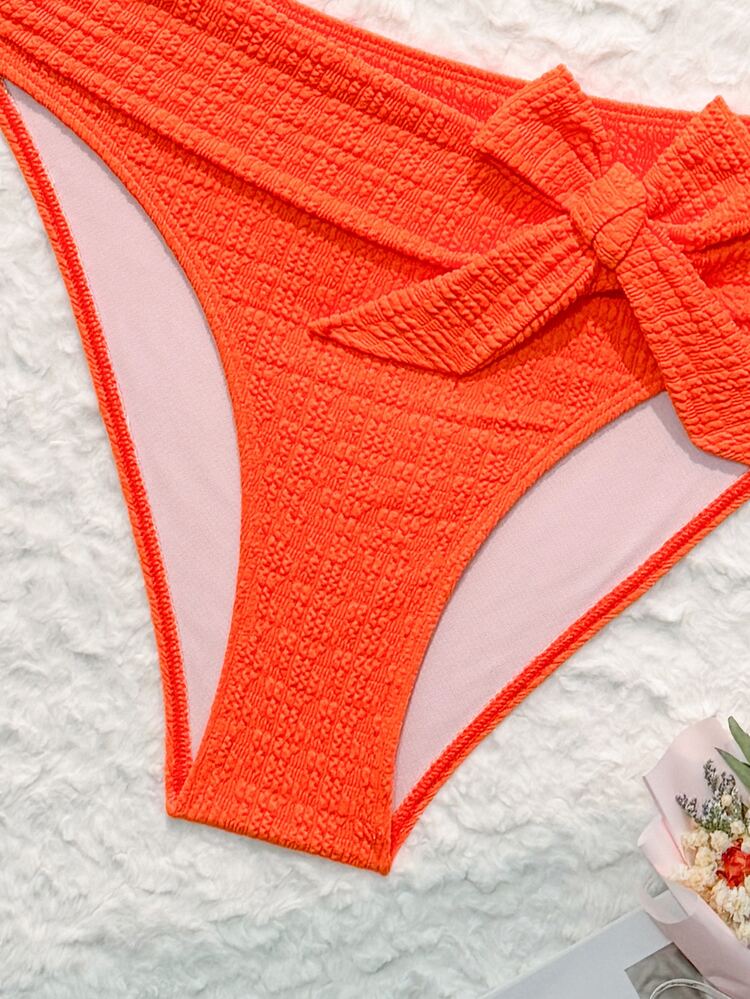Swim Vcay Women's Solid Color Bikini Set Featuring Circular Link Connect And Neck Tie, Sexy Bikini Set,Summer Beach - Burnt Orange - View 5