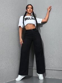 Flexra Cowgirl Outfit Plus Size Women Black Non-Stretch Straight Leg Pants - Black - View 6