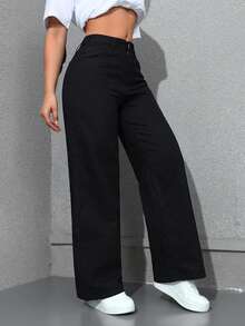 Flexra Cowgirl Outfit Plus Size Women Black Non-Stretch Straight Leg Pants - Black - View 4