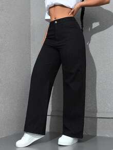 Flexra Cowgirl Outfit Plus Size Women Black Non-Stretch Straight Leg Pants - Black - View 3