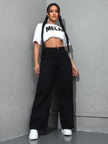 Flexra Cowgirl Outfit Plus Size Women Black Non-Stretch Straight Leg Pants - Black - View 5
