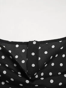 SHEIN Kids Tween Girl Vacation French Polka Dot Print Lace Patchwork Dress - Black - View 5