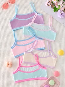 5pcs/Set Baju Dalam Tank Top Camisole Kasual Sehari-hari Motif Macaron Lucu dan Manis dengan Pita Kontras Warna, Minimalis, Modis, Multi-Warna, Terbuat dari Kain Rajut Elastis Tinggi, Cocok untuk Semua Musim - MultiWarna - View 2