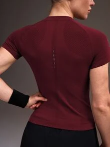 Powerista Women's Letter Print Raglan Short Sleeve Sports T-Shirt - Burgundy - View 3