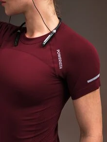 Powerista Women's Letter Print Raglan Short Sleeve Sports T-Shirt - Burgundy - View 1