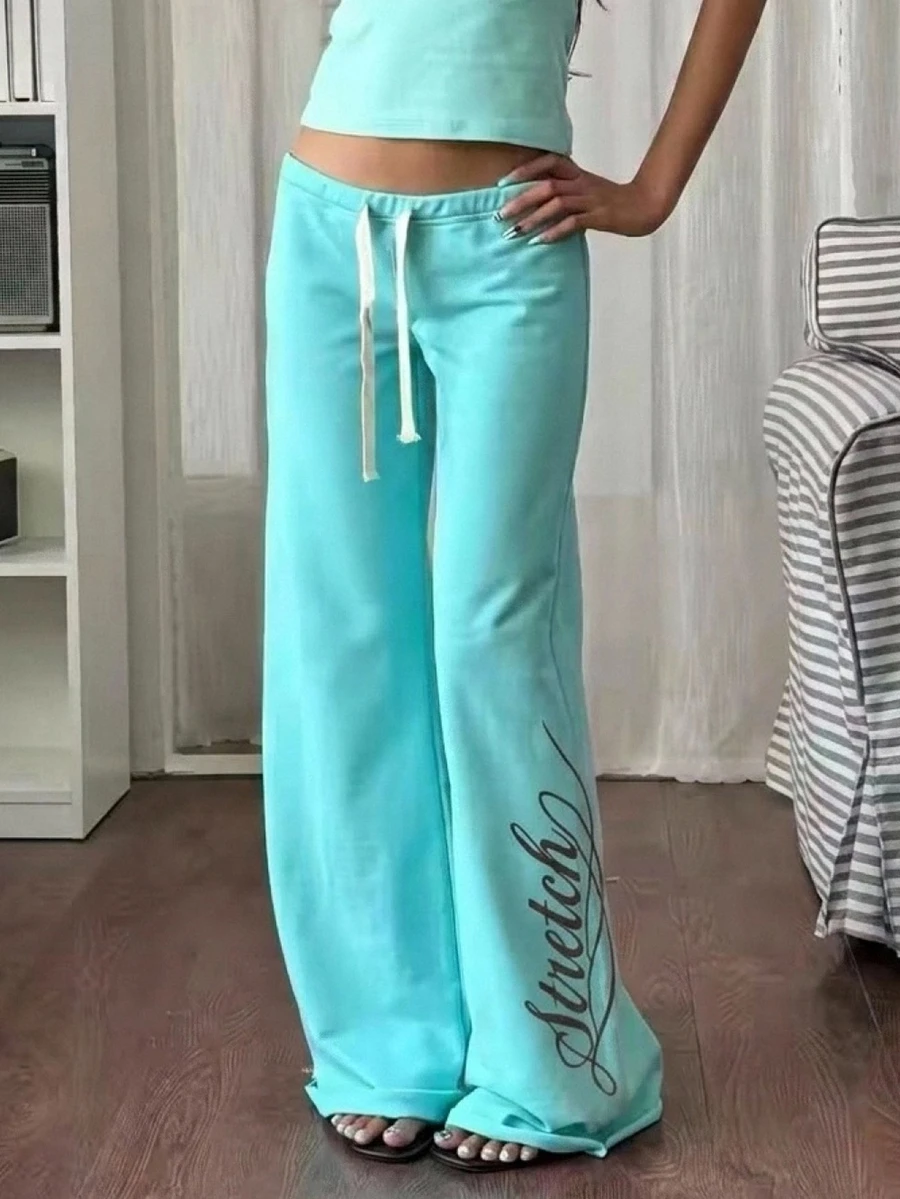 Muchica Women's Drawstring Waist Wide Leg Loose Casual Sweatpants - Mint Blue - View 1