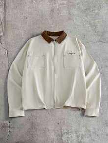 AXEPEAK 男士刺繡拉鍊長袖襯衫與鈕扣口袋寬鬆長褲套裝 - 彩色 - 查看 3