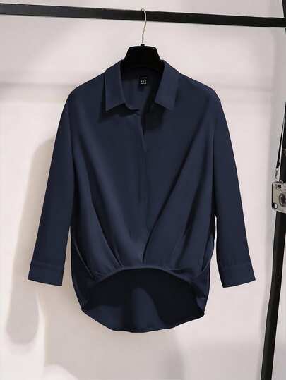 Franclia Women's Elegant Casual 3/4 Sleeve Pleated Hem Blouse
