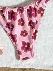 Swim Mod Women Pink Floral Print Bikini Set, 2pcs Beach Party Swimwear For Summer Beach Vacation Sexy Flowy - Pink - View 5