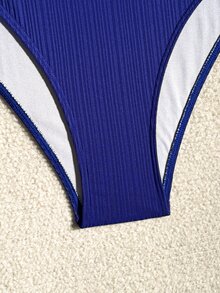SHEIN Swim Summer Beach Texture Halter Neck Bikini Set, Two-Piece - Royal Blue - View 5