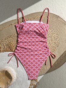 Swim Vcay Women's Vacation Beach Vacation Party Printed Fabric Spaghetti Strap One-Piece Swimsuit Beach Cover Up Hot Pink Summer Tropical Sexy Cute - Pink - View 2