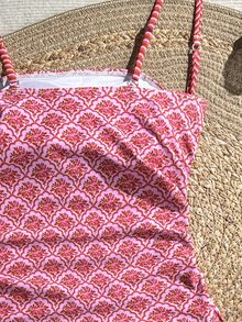 Swim Vcay Women's Vacation Beach Vacation Party Printed Fabric Spaghetti Strap One-Piece Swimsuit Beach Cover Up Hot Pink Summer Tropical Sexy Cute - Pink - View 5