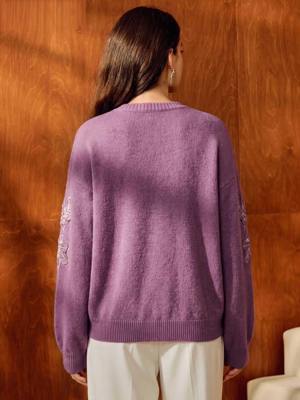 Elegant Romantic Long Sleeve Round Neck Lace Trim Loose Fit Commuter Sweater For Women, Work Outfits For Women, Vacation Outfits, Women Winter Clothes