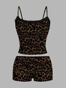 SHEIN EZwear Casual 2pcs/Set Women Lace Camisole And Pleated Shorts, Suitable For Summer - Multicolor - View 1