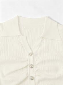 Balvessa 2000s French Style Slim Fit Vintage Pleated Women's Sweater, Spring/Autumn - White - View 3