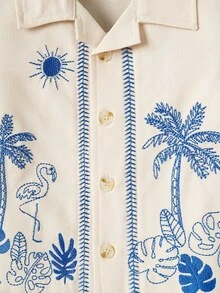 Souflis Souflis Newborn Baby Boys' Fashionable Embroidered Tropical Collar Short Sleeve Shirt And Shorts Set, For Spring/Summer - Blue - View 6