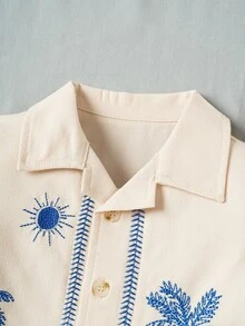 Souflis Souflis Newborn Baby Boys' Fashionable Embroidered Tropical Collar Short Sleeve Shirt And Shorts Set, For Spring/Summer - Blue - View 5