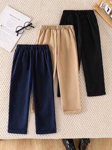 SHEIN 小男孩休閒舒適素色長褲多件套裝，單鈕扣裝飾與斜口袋，簡單方便的鬆緊腰設計，適合日常穿著、旅行、派對、假期，百搭時尚穿搭，婚禮季節、開學季節 - 彩色 - 查看 3