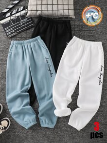 SHEIN 3件/組買1送2兒童青少年男孩休閒百搭運動長褲多件套裝，男孩套裝，適合秋冬、學校、家庭聚會、度假、派對，秋季穿搭，冬季穿搭 - 彩色 - 查看 3