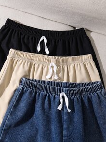 SHEIN Casuvi Kids 3pcs/Set Tween Boy Buy 1 Get 2 Denim Shorts + 2 Casual Woven Shorts, Embroidered Accent, Suitable For Daily, School, Outdoor, Spring/Summer - Multicolor - View 5