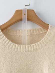 SHEIN LUNE Women's Street Fashion Beaded Round Neck Long Sleeve Sweater, Versatile - Apricot - View 4