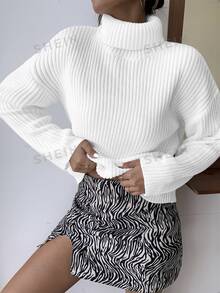 Pariaura Jersey de cuello alto con hombros caídos, Tops de manga larga de punto, Suéter de otoño e invierno - Blanco - Ver 1