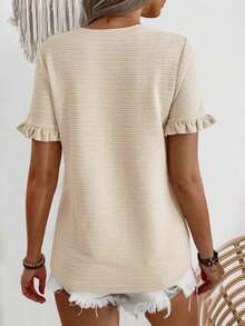 EMERY ROSE Solid Color Ruffled Short Sleeve T-Shirt - Apricot - View 2