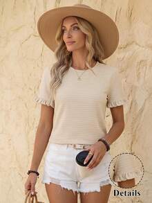 EMERY ROSE Solid Color Ruffled Short Sleeve T-Shirt - Apricot - View 1