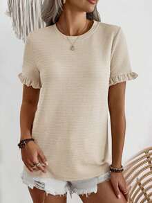 EMERY ROSE Solid Color Ruffled Short Sleeve T-Shirt - Apricot - View 3