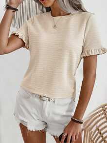 EMERY ROSE Solid Color Ruffled Short Sleeve T-Shirt - Apricot - View 4
