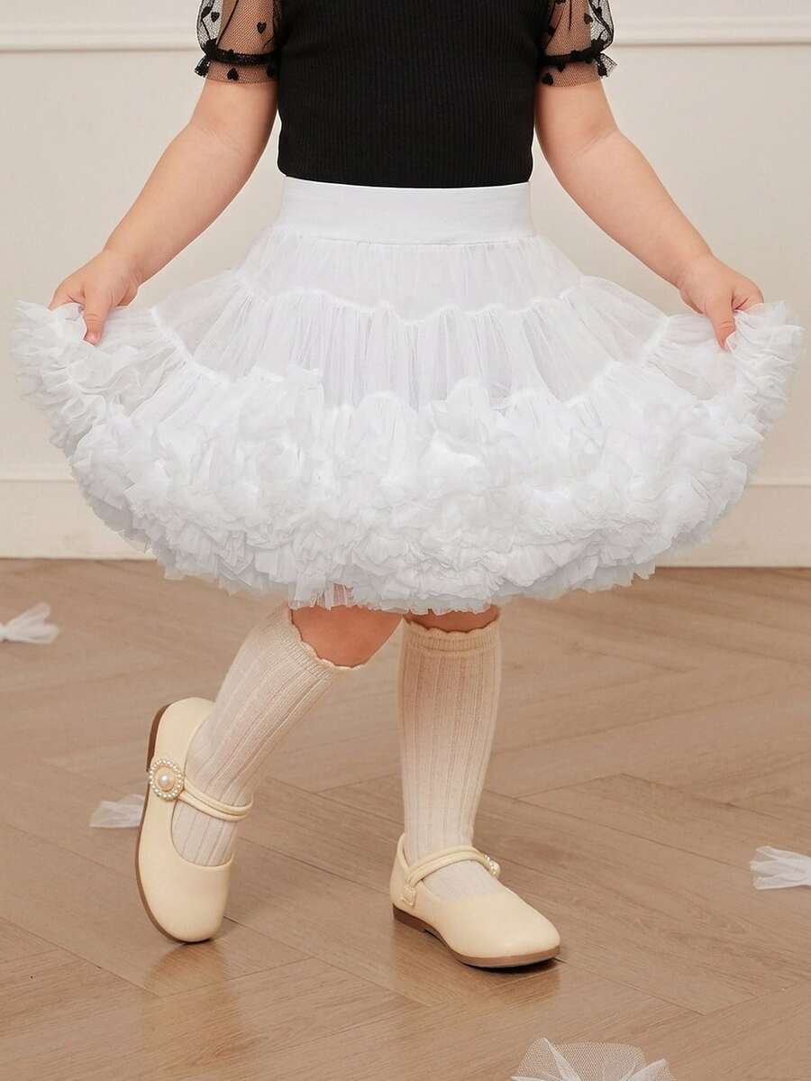 少女優雅白色薄紗蓬蓬裙，甜美仙女風，適合派對、聚會與外出，適用秋冬日常穿著，新款