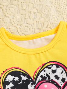 SHEIN Playful Pals 2pcs Baby Girl Spring/Summer New Cute Heart & Sunflower Print Flutter Sleeve Top And Bow Shorts Set - Yellow - View 9