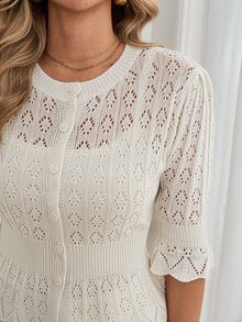 Penseblé Cardigan Rajut Lengan Sedang Gaya Prancis Musim Semi/Panas untuk Wanita, Model Vintage, Berenda, Mengencangkan Pinggang, Melangsingkan, Ukuran Petite, Atasan Jaket Pendek Berumbai - Aprikot - View 3
