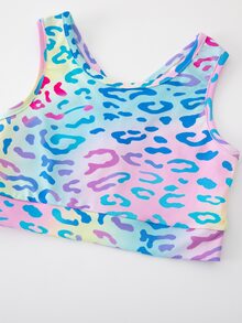 Mädchen Yoga Sport Leggings Set, Babyblau Leopardenmuster Digital, Crop Top mit gekreuztem Rücken, Slim Fit, 2 Teile, Athletik Sommer Gymnastik - Verschiedenfarbig - Übersicht 4