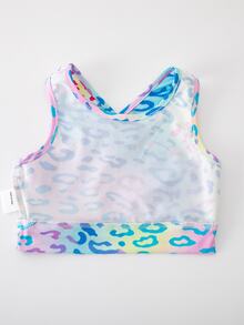 Mädchen Yoga Sport Leggings Set, Babyblau Leopardenmuster Digital, Crop Top mit gekreuztem Rücken, Slim Fit, 2 Teile, Athletik Sommer Gymnastik - Verschiedenfarbig - Übersicht 10
