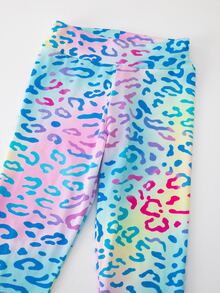 Mädchen Yoga Sport Leggings Set, Babyblau Leopardenmuster Digital, Crop Top mit gekreuztem Rücken, Slim Fit, 2 Teile, Athletik Sommer Gymnastik - Verschiedenfarbig - Übersicht 8