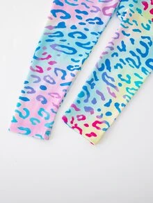 Mädchen Yoga Sport Leggings Set, Babyblau Leopardenmuster Digital, Crop Top mit gekreuztem Rücken, Slim Fit, 2 Teile, Athletik Sommer Gymnastik - Verschiedenfarbig - Übersicht 5