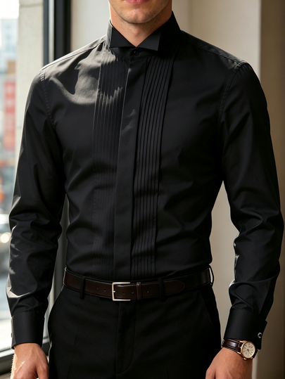 DAZY Camicia da uomo elegante premium per Ognissanti, matrimonio, festa, battesimo, formale, casual, in tessuto fresco senza stiro, con colletto a punta e pieghe a fisarmonica, autunnale
