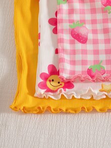 SHEIN Playful Pals 6件套女童夏季甜美可爱上衣短裤套装，多件装，舒适百搭的女童夏季服装 - 彩色 - 查看 6