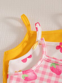 SHEIN Playful Pals 6件套女童夏季甜美可爱上衣短裤套装，多件装，舒适百搭的女童夏季服装 - 彩色 - 查看 7