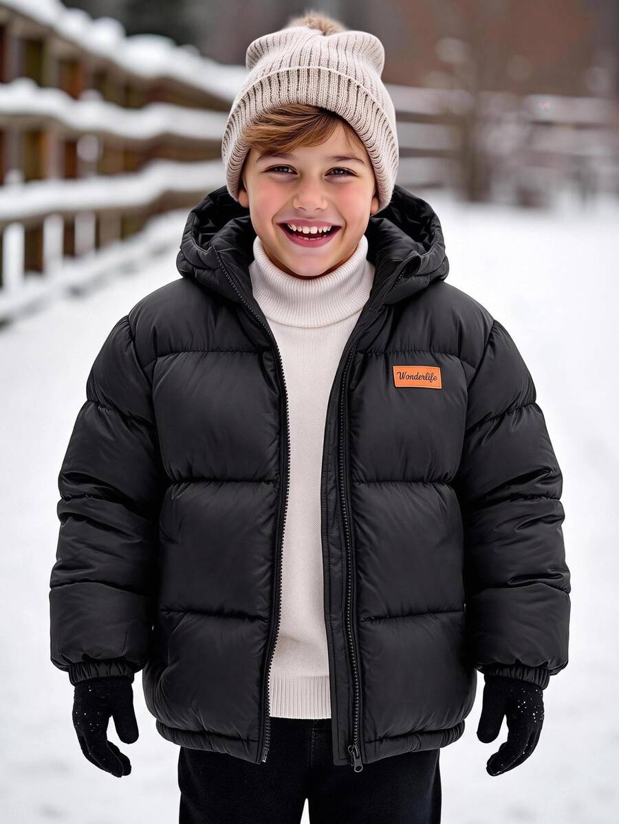 SHEIN Tween Boy Casual Thermal Lined Thick Zip-Up Hoodie Winter Jacket